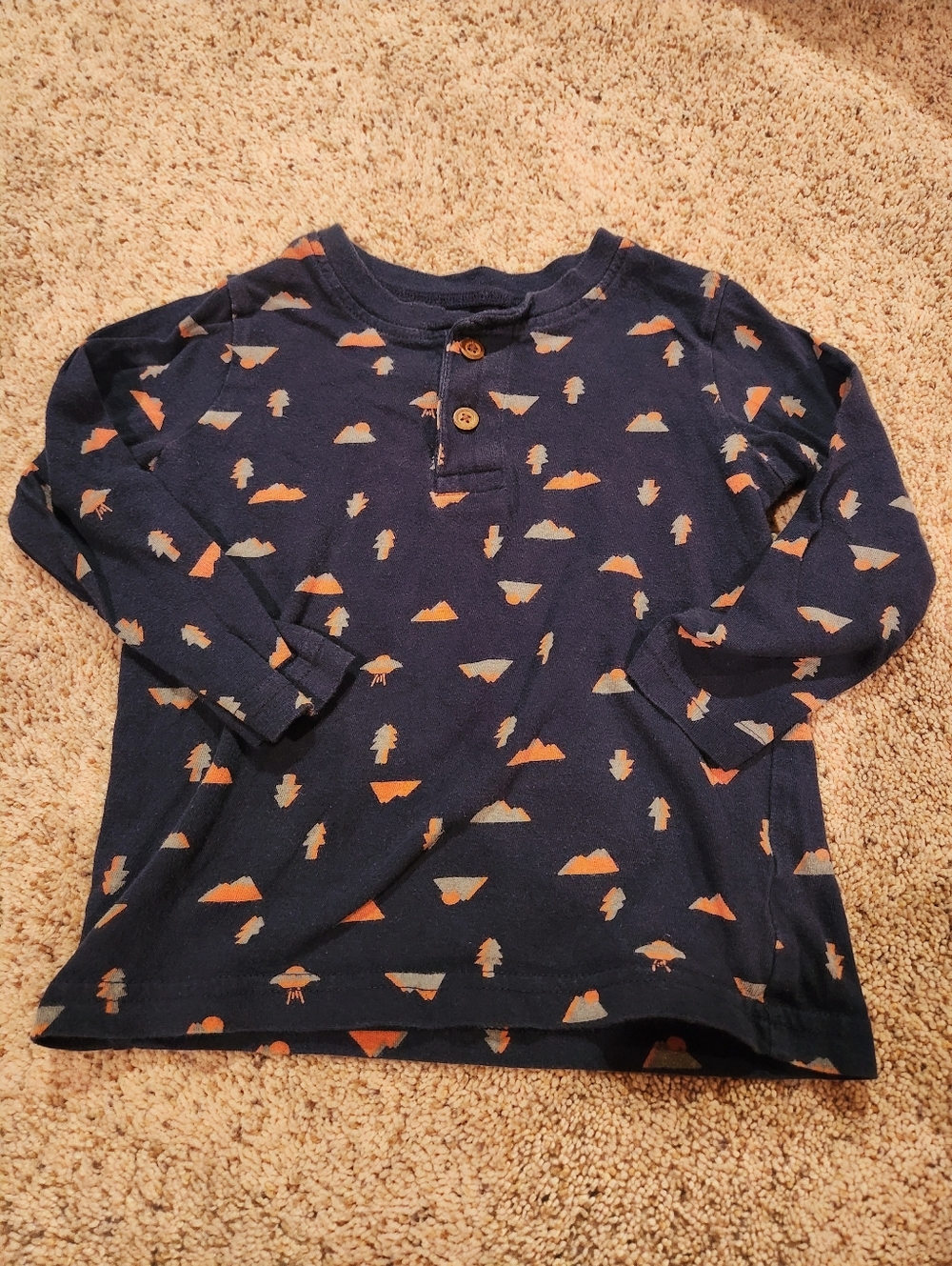 Navy Long-Sleeve Henley Top with Orange & Gray Prints 5 For $20 Bundle